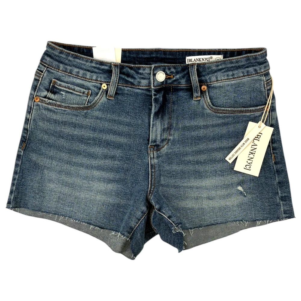 BlankNYC Essex Denim Shorts‎ Blue Stretch Distressed Rolled Hem Size 28 NWT